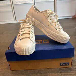 EUC Women’s Keds Triple Kick Amp White Leather Classic Sneakers, Size 7.5